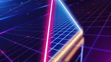 80年代复古怀旧三角形霓虹灯标志演绎视频的预览图